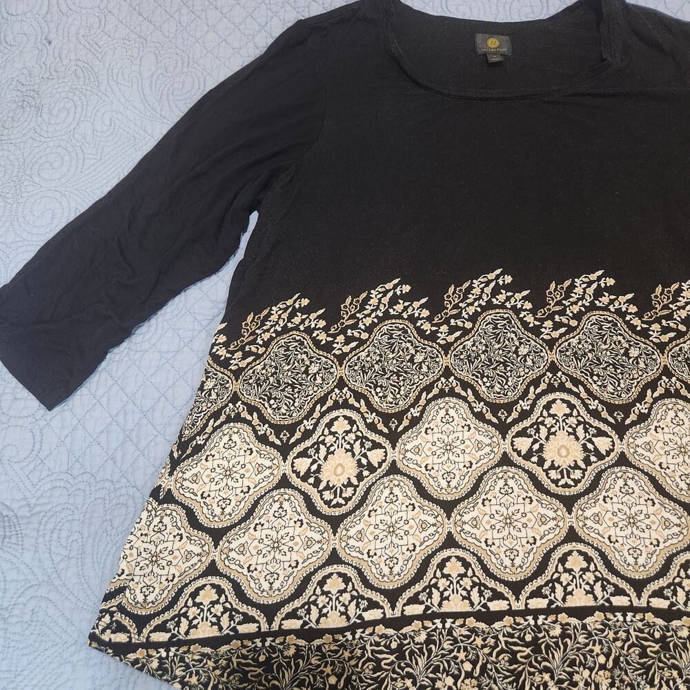 JM Collection Plus Size XL Black & Cream Geometric Knit Top Blouse